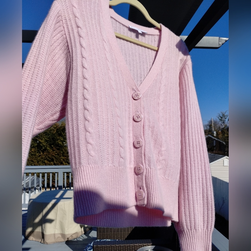 White Warren Women's Cashmere Pink Cable Knit V-Neck Cardigan Sweater Small